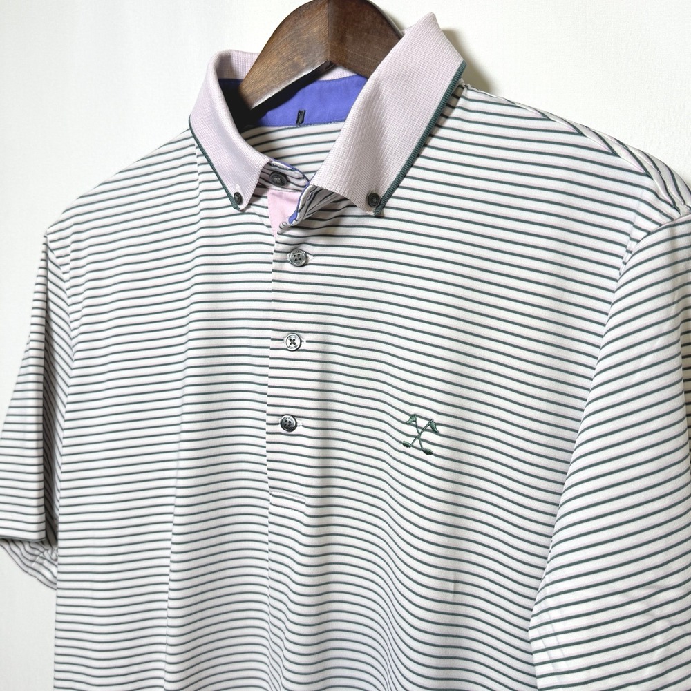 Greyson Clothiers Mens Striped Golf Polo Shirt White Green Pink XL